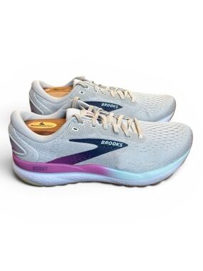 Brooks Ghost 16 Running Shoes Women's 11 White/Grey/Estate Blue Athletic Sneaker